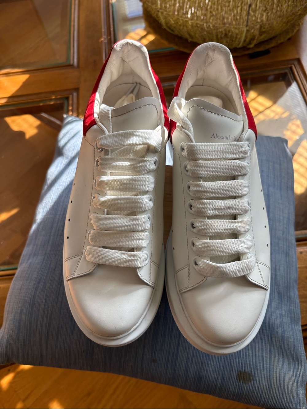 Alexander McQueen White Sneakers with Red Heel Tab